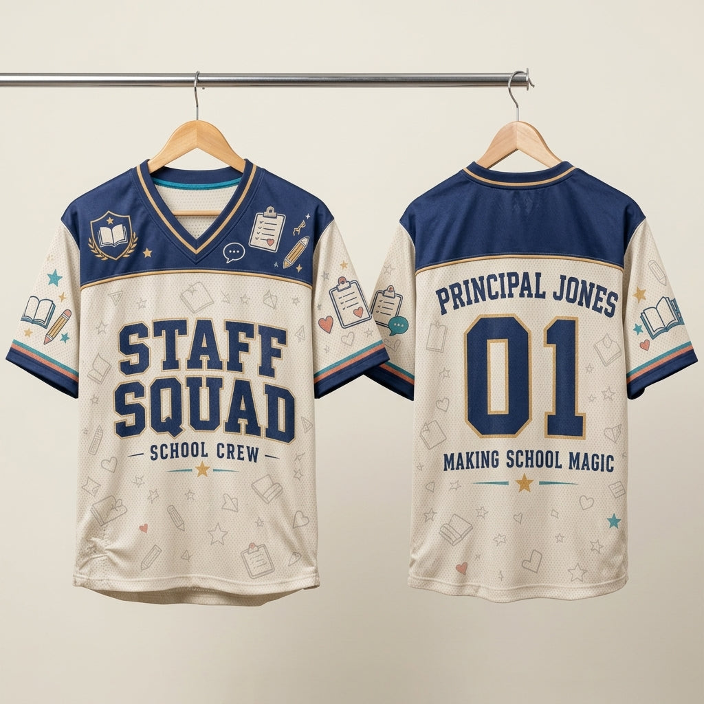 Personalized Staff Squad School Crew Baseball Jersey - Custom Name and Number Teacher Team Uniform