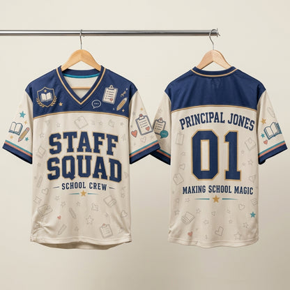 Personalized Staff Squad School Crew Baseball Jersey - Custom Name and Number Teacher Team Uniform