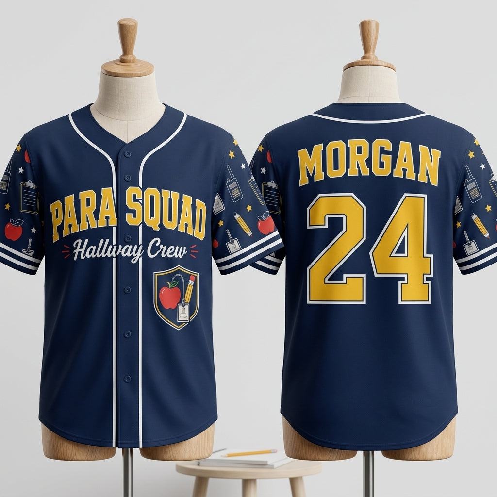 Personalized Para Squad Hallway Crew Baseball Jersey - Custom Name & Number School Staff Shirt