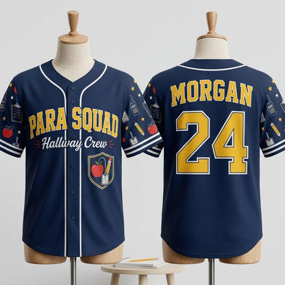 Personalized Para Squad Hallway Crew Baseball Jersey - Custom Name & Number School Staff Shirt