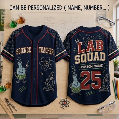 Personalized Science Teacher Baseball Jersey - Custom Lab Squad Team Shirt for STEM Educators