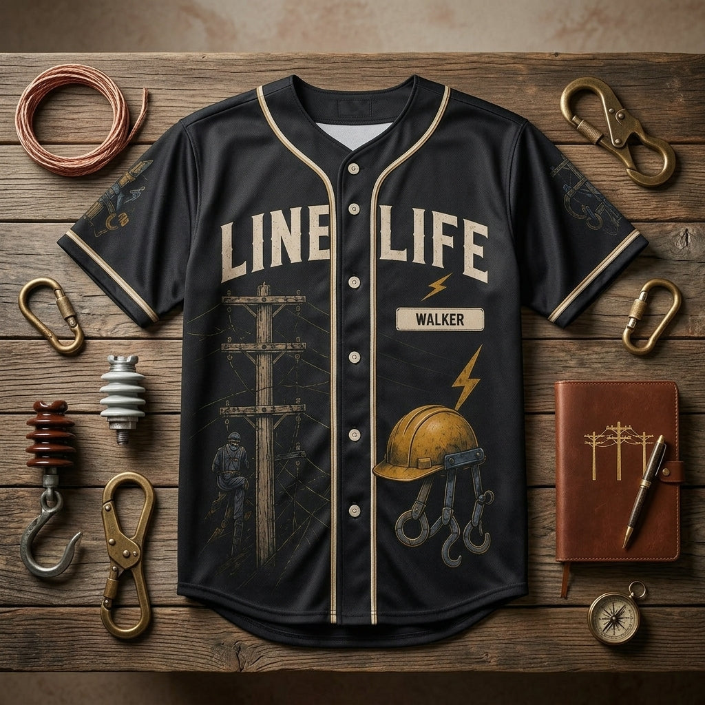 Personalized Line Life Lineman Baseball Jersey - Custom Name Electrician Apparel, Built For The Grid