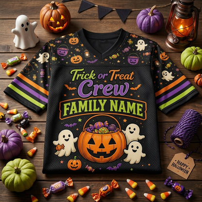 Personalized Halloween Football Jersey - Custom Family Name Trick or Treat Crew Candy Patrol Sports Shirt