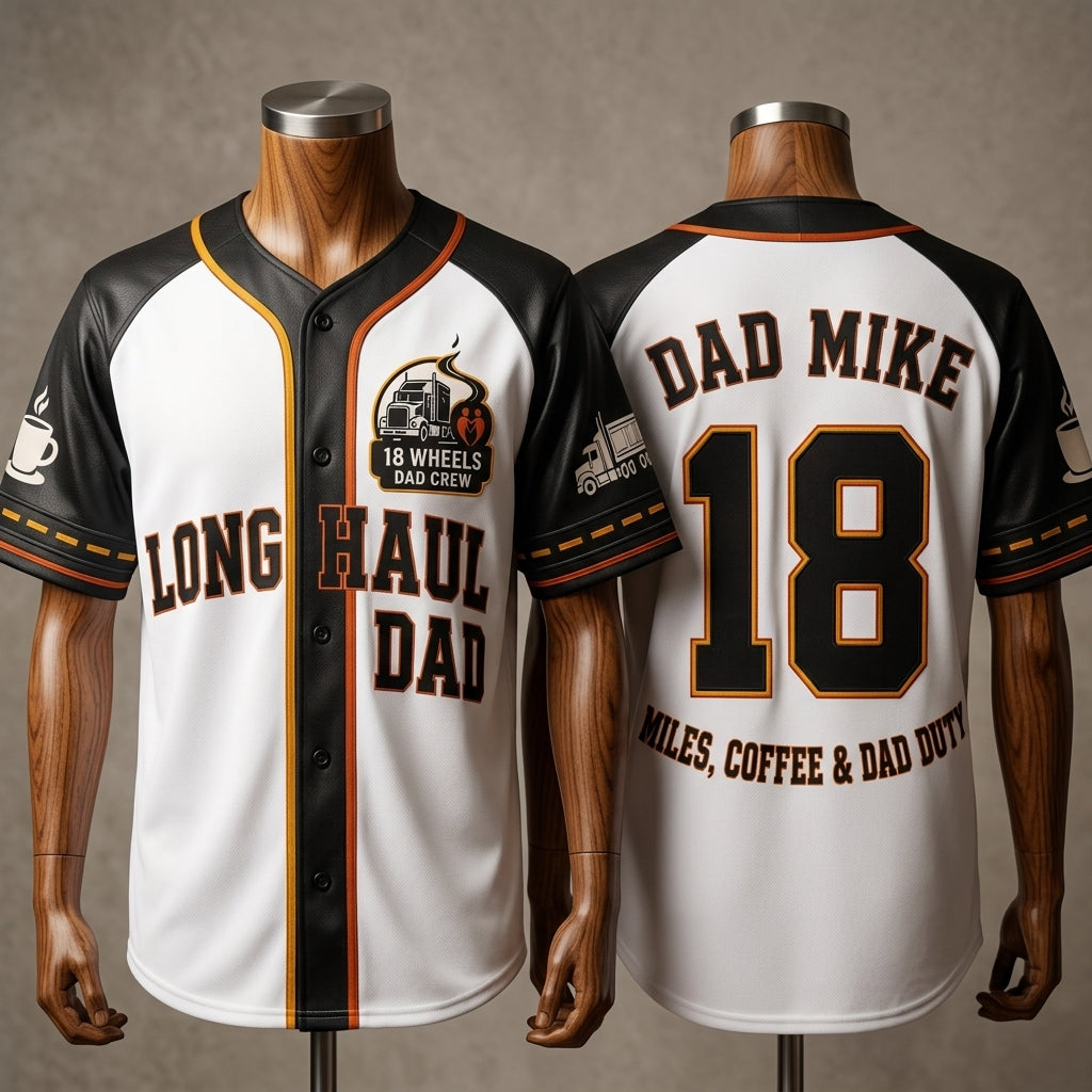 Personalized Trucker Dad Baseball Jersey - Custom Name & Number Long Haul Trucking Gift