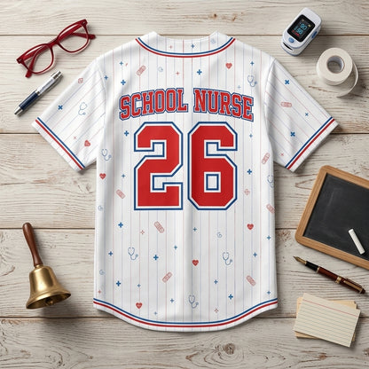 Personalized School Nurse Baseball Jersey - Custom Name & Number Medical Health Office Spirit Wear