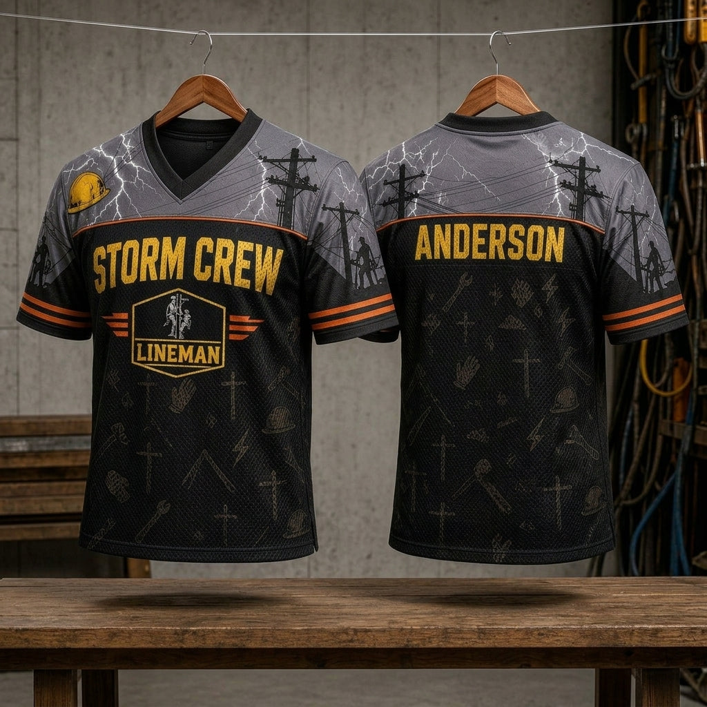 Personalized Storm Crew Lineman Football Jersey - Custom Name Utility Worker Mesh Athletic Apparel - football jersey product view 3