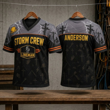 Personalized Storm Crew Lineman Football Jersey - Custom Name Utility Worker Mesh Athletic Apparel - football jersey product view 3