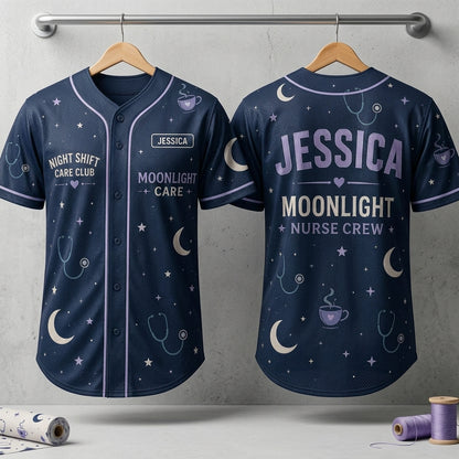 Personalized Night Shift Nurse Baseball Jersey Custom Name Moonlight Care Club Medical Gift