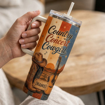 Personalized Country Concert Cowgirl 40oz Tumbler with Handle - Custom Name Western Travel Mug