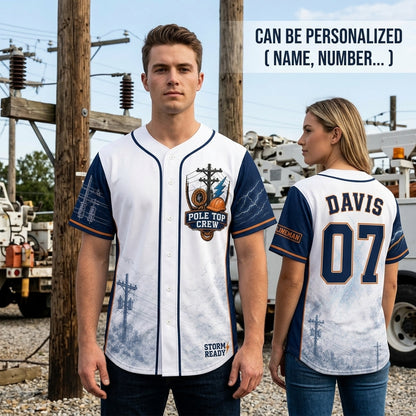 Personalized Pole Top Crew Lineman Baseball Jersey - Custom Name and Number Utility Worker Storm Ready Shirt product view 2