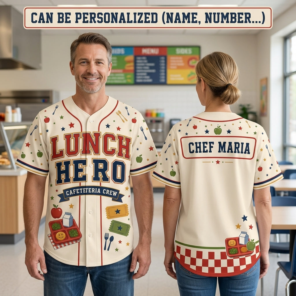 Personalized Lunch Hero Cafeteria Crew Baseball Jersey - Custom Name School Staff Gift