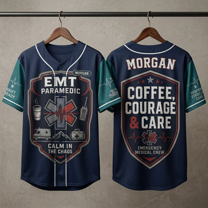 Personalized EMT Paramedic Baseball Jersey - Custom Name Emergency Medical Crew Gift for First Responders