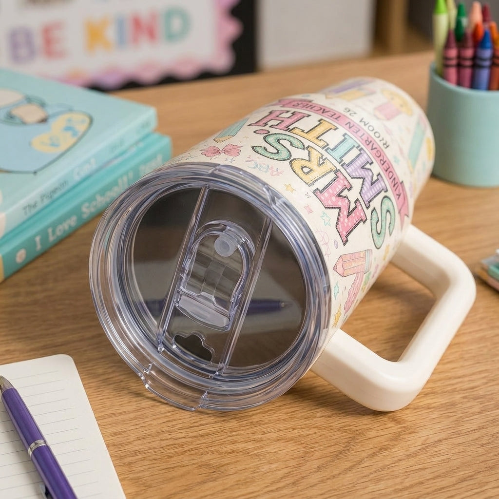Personalized Teacher 40oz Tumbler with Handle - Custom Name & Grade Kindergarten Teacher Gift
