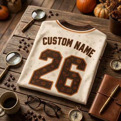 Personalized Fall Coffee Club Raccoon Baseball Jersey - Custom Name & Number Cozy Autumn Apparel for Coffee Lovers
