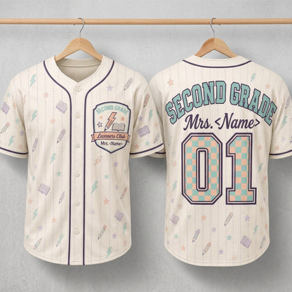 Personalized Second Grade Teacher Baseball Jersey - Custom Name Learners Club Back to School Shirt