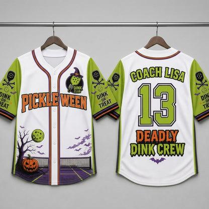 Personalized Pickleween Halloween Baseball Jersey - Custom Name & Number Pickleball Team Uniform