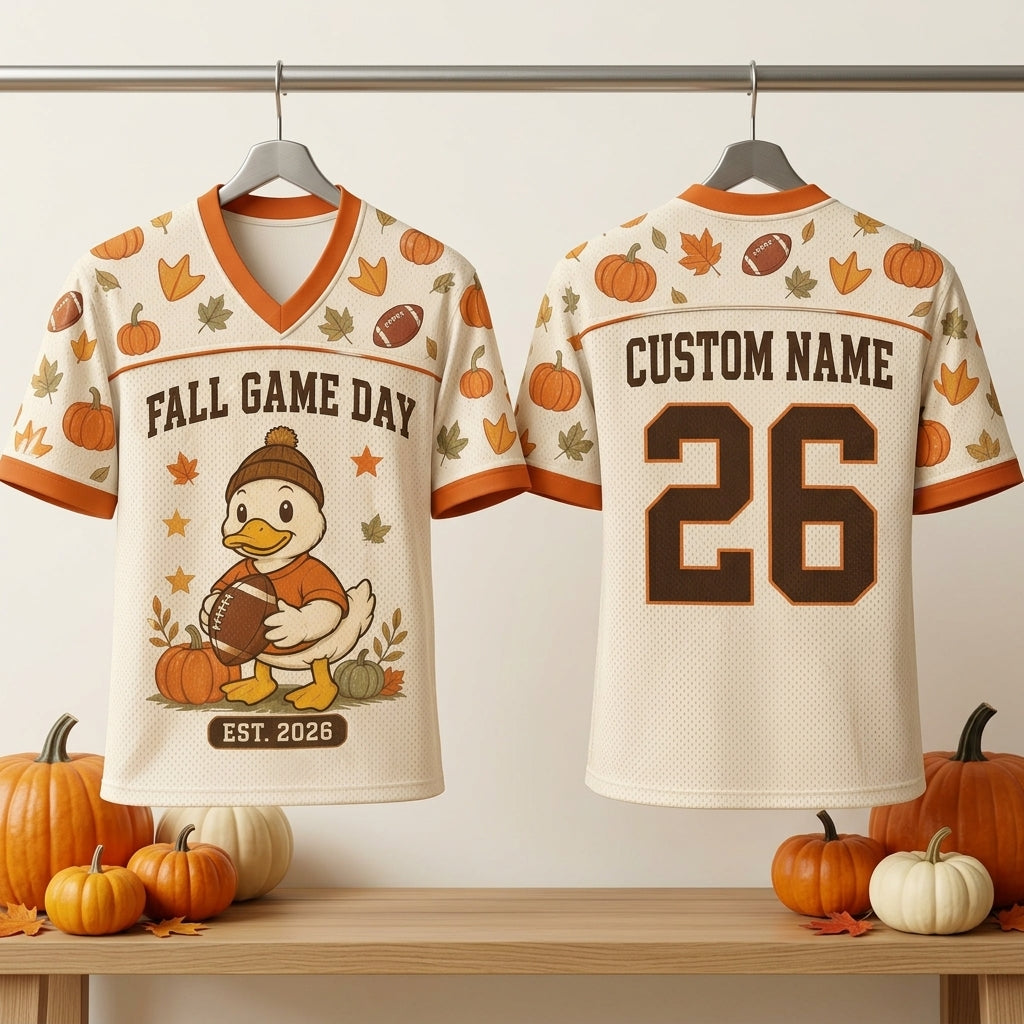 Personalized Fall Game Day Duck Football Jersey - Custom Name and Number Autumn Sports Apparel