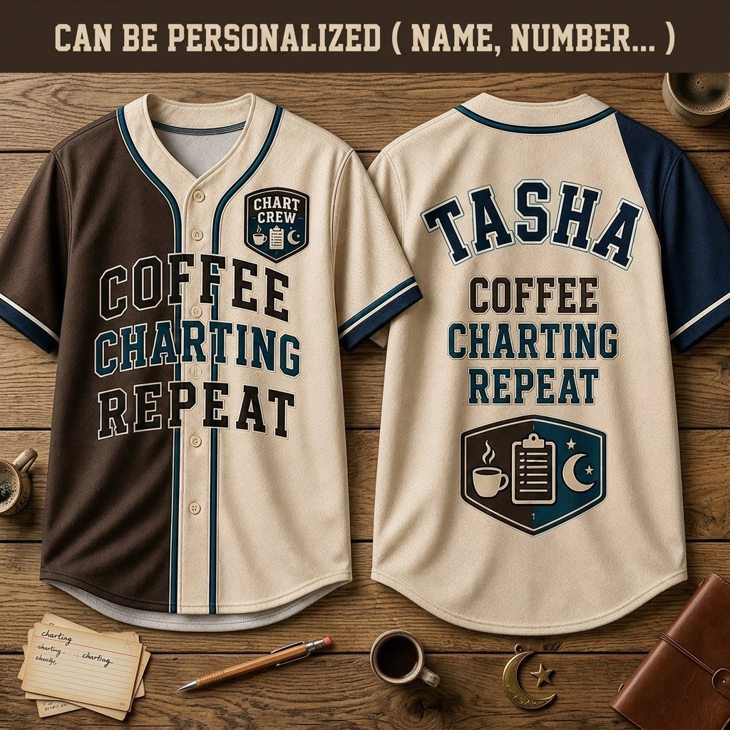 Personalized Coffee Charting Repeat Baseball Jersey - Custom Name Medical Crew Apparel