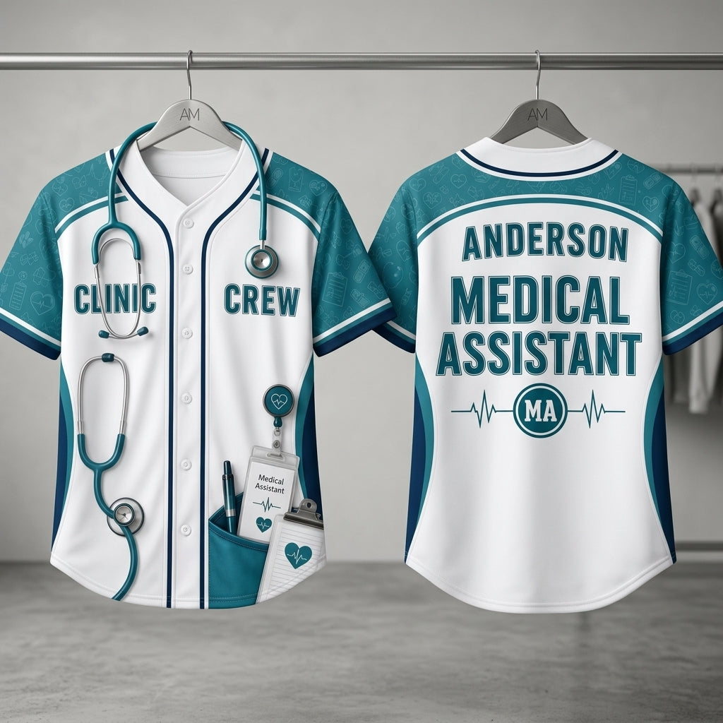 Personalized Medical Assistant Baseball Jersey - Custom Name Clinic Crew Healthcare Uniform Gift - baseball jersey product view 3