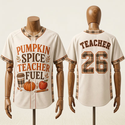 Personalized Pumpkin Spice Teacher Fuel Baseball Jersey - Custom Name & Number Fall Autumn Teacher Gift