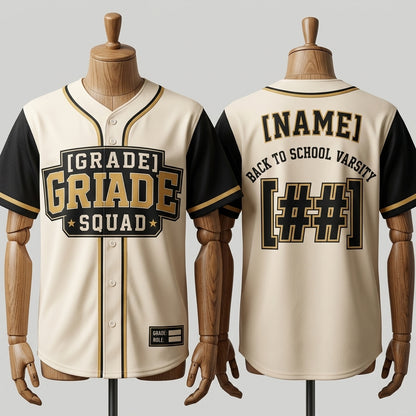 Personalized Back to School Grade Squad Baseball Jersey - Custom Varsity Name & Number Shirt