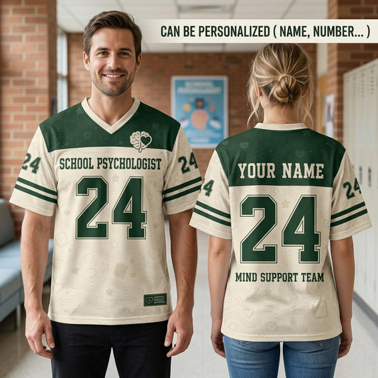 Personalized School Psychologist Mesh Football Jersey - Custom Name Mind Support Team Athletic Apparel