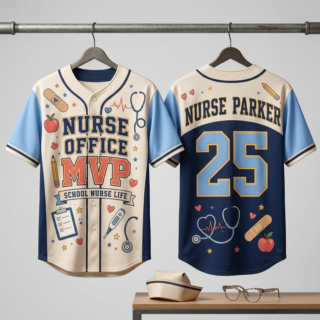 Personalized School Nurse Baseball Jersey - Custom Name & Number Nurse Office MVP Athletic Shirt