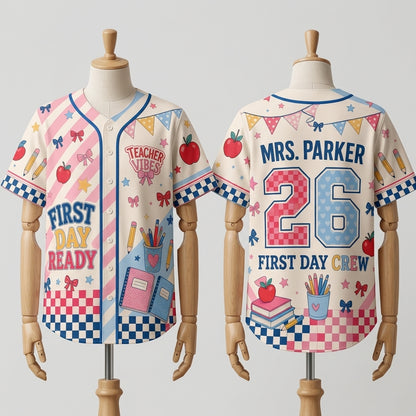 Personalized Teacher Baseball Jersey - Custom First Day Ready Back to School Crew Shirt for Educators