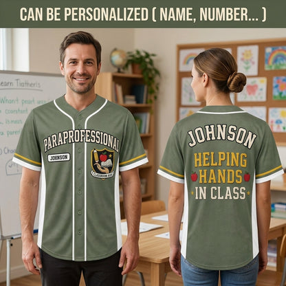Personalized Paraprofessional Baseball Jersey - Custom Name Classroom Aide Sporty Education Gift