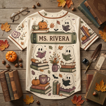 Personalized Booked For Halloween Baseball Jersey - Custom Name Reading Ghost Teacher & Librarian Shirt