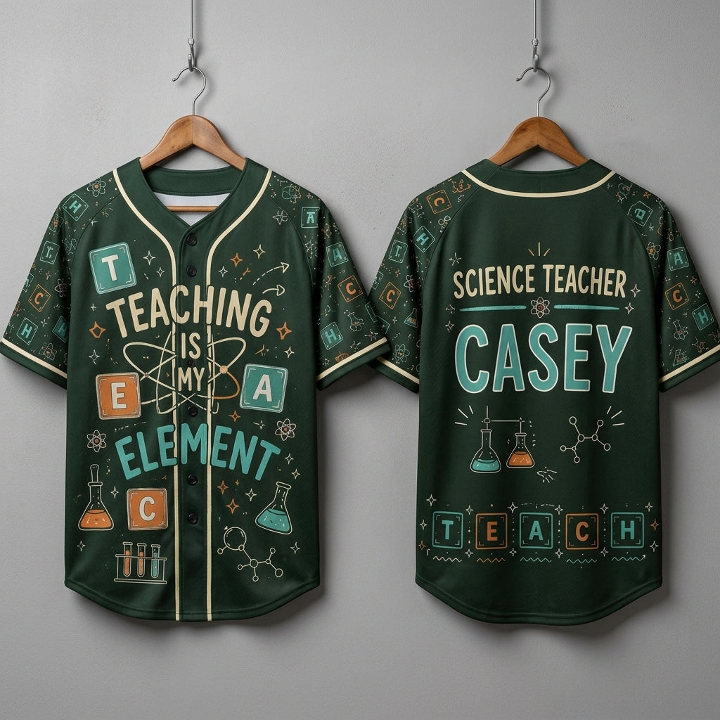 Personalized Science Teacher Baseball Jersey - Custom Name Teaching Is My Element Chemistry Shirt