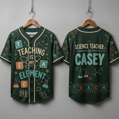 Personalized Science Teacher Baseball Jersey - Custom Name Teaching Is My Element Chemistry Shirt