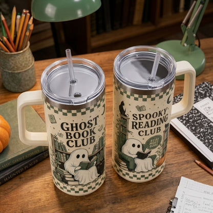 Ghost Book Club 40oz Tumbler with Handle - Spooky Reading Club Halloween Gift for Bookworms