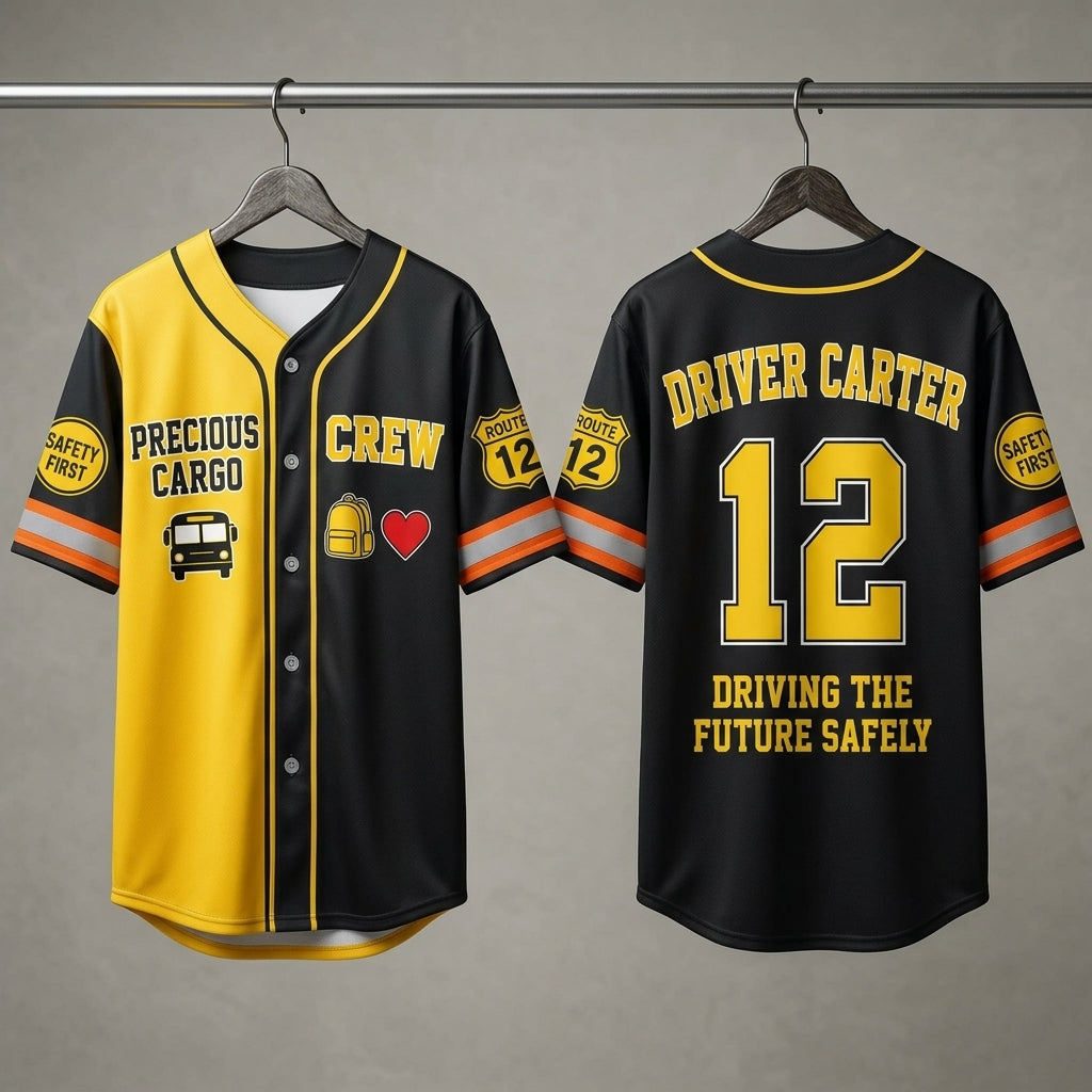 Personalized School Bus Driver Baseball Jersey - Custom Name and Number Precious Cargo Crew Uniform