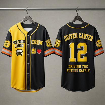 Personalized School Bus Driver Baseball Jersey - Custom Name and Number Precious Cargo Crew Uniform
