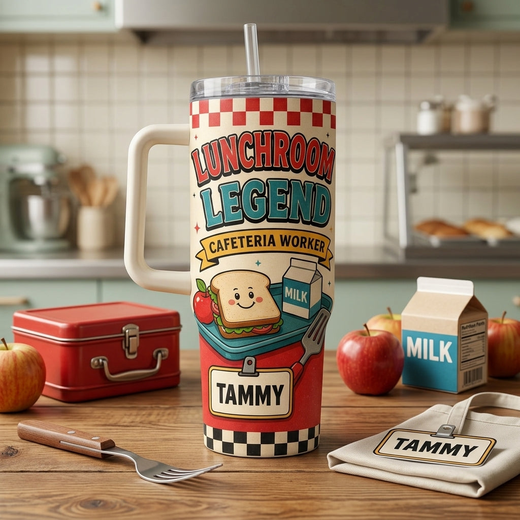 Personalized Lunchroom Legend Cafeteria Worker 40oz Tumbler with Handle - Custom Name Gift
