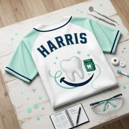 Personalized Dental Hygienist Baseball Jersey - Custom Name Smile Squad Tooth Design Sports Shirt