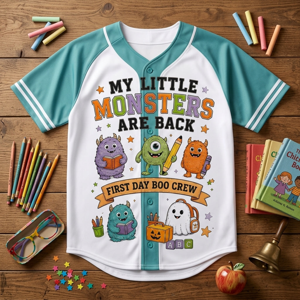 Personalized Teacher Little Monsters Crew Baseball Jersey - Custom Name Back to School First Day Boo Crew Shirt