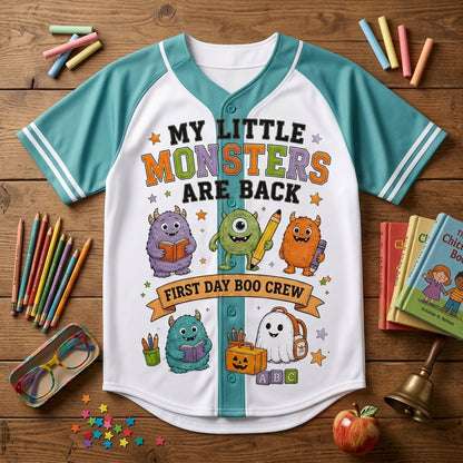 Personalized Teacher Little Monsters Crew Baseball Jersey - Custom Name Back to School First Day Boo Crew Shirt