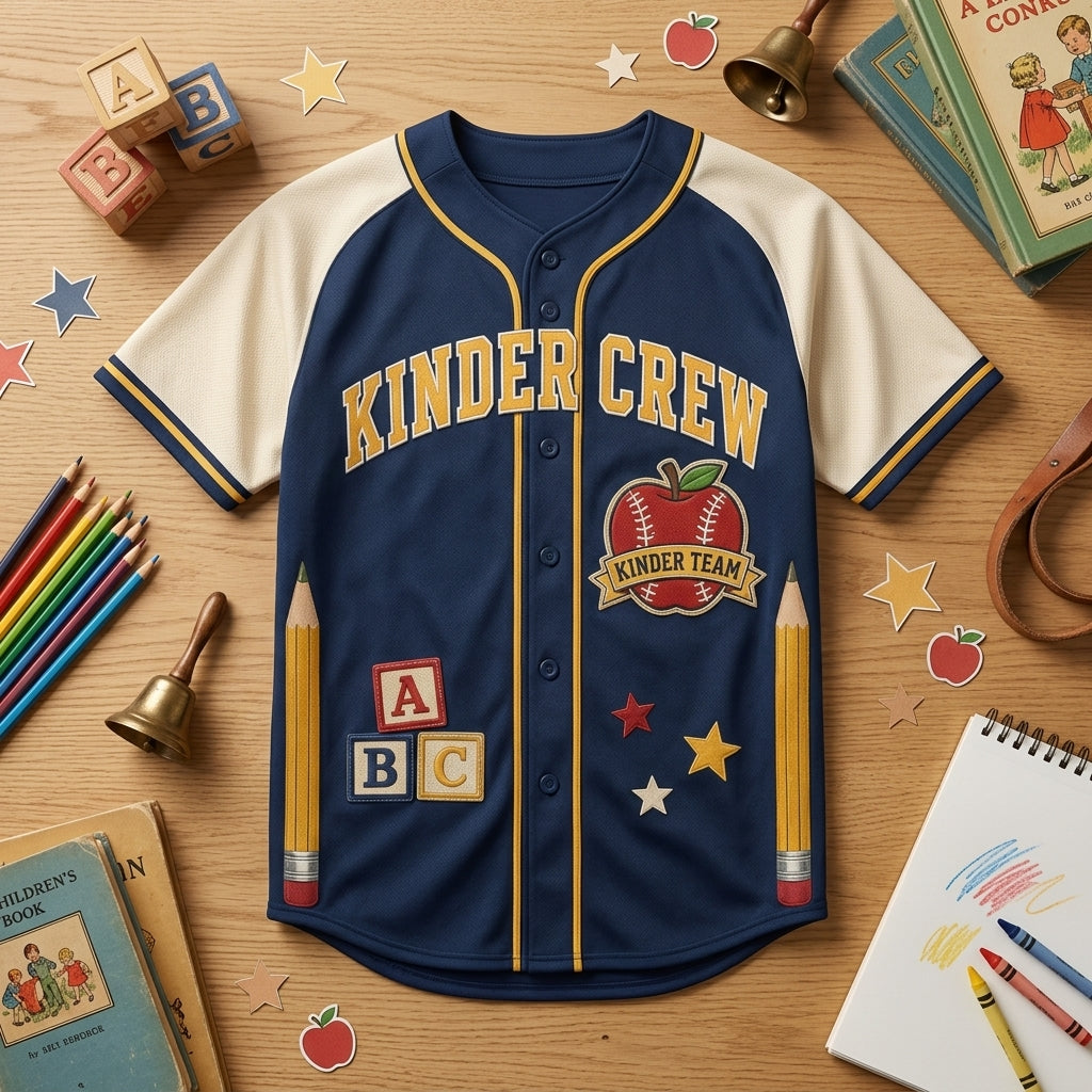 Personalized Kindergarten Teacher Baseball Jersey - Custom Name Kinder Crew School Spirit Apparel