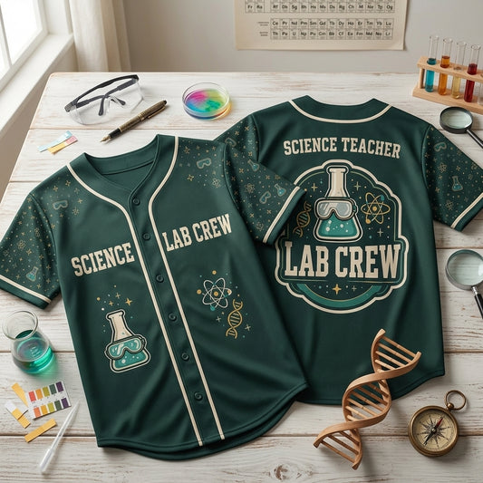 Personalized Science Teacher Lab Crew Baseball Jersey - Custom STEM Educator Team Uniform