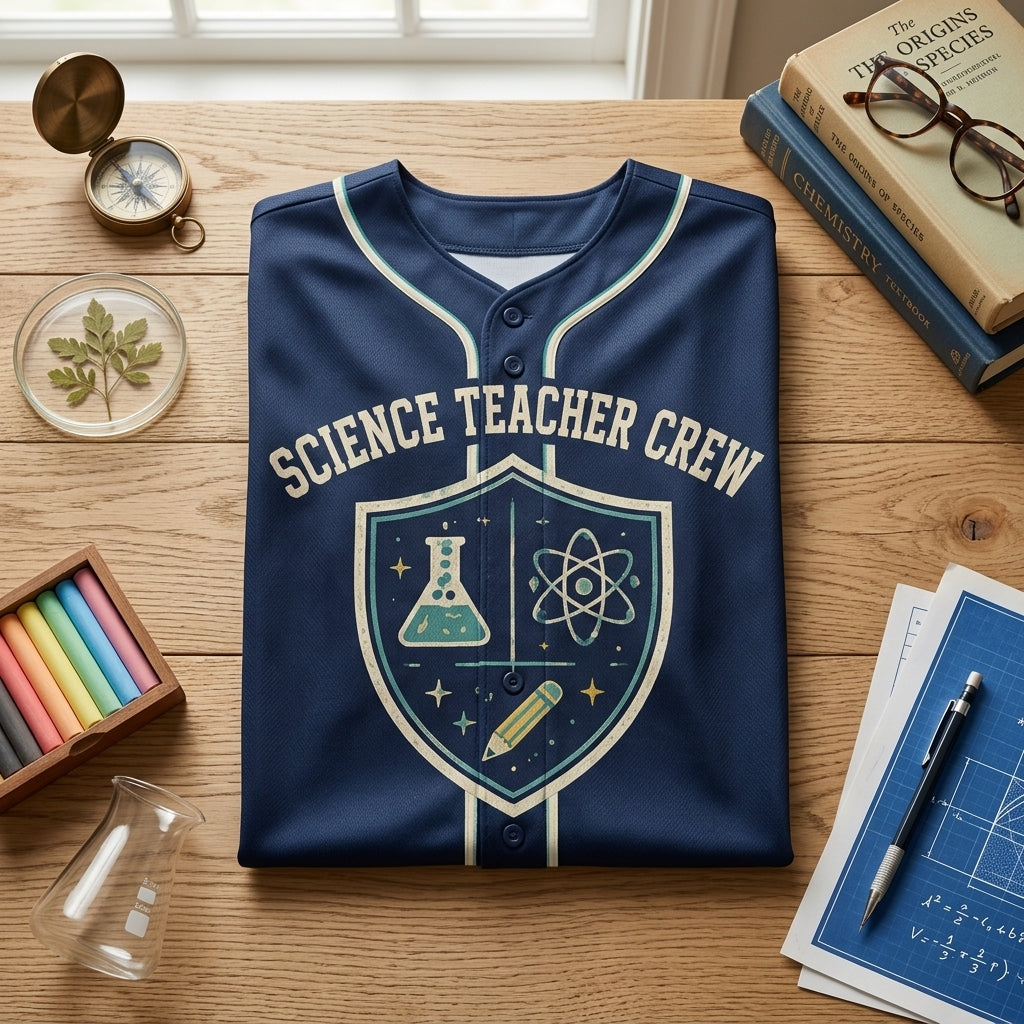 Personalized Science Teacher Crew Baseball Jersey - Custom Name STEM Educator Apparel