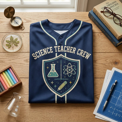 Personalized Science Teacher Crew Baseball Jersey - Custom Name STEM Educator Apparel