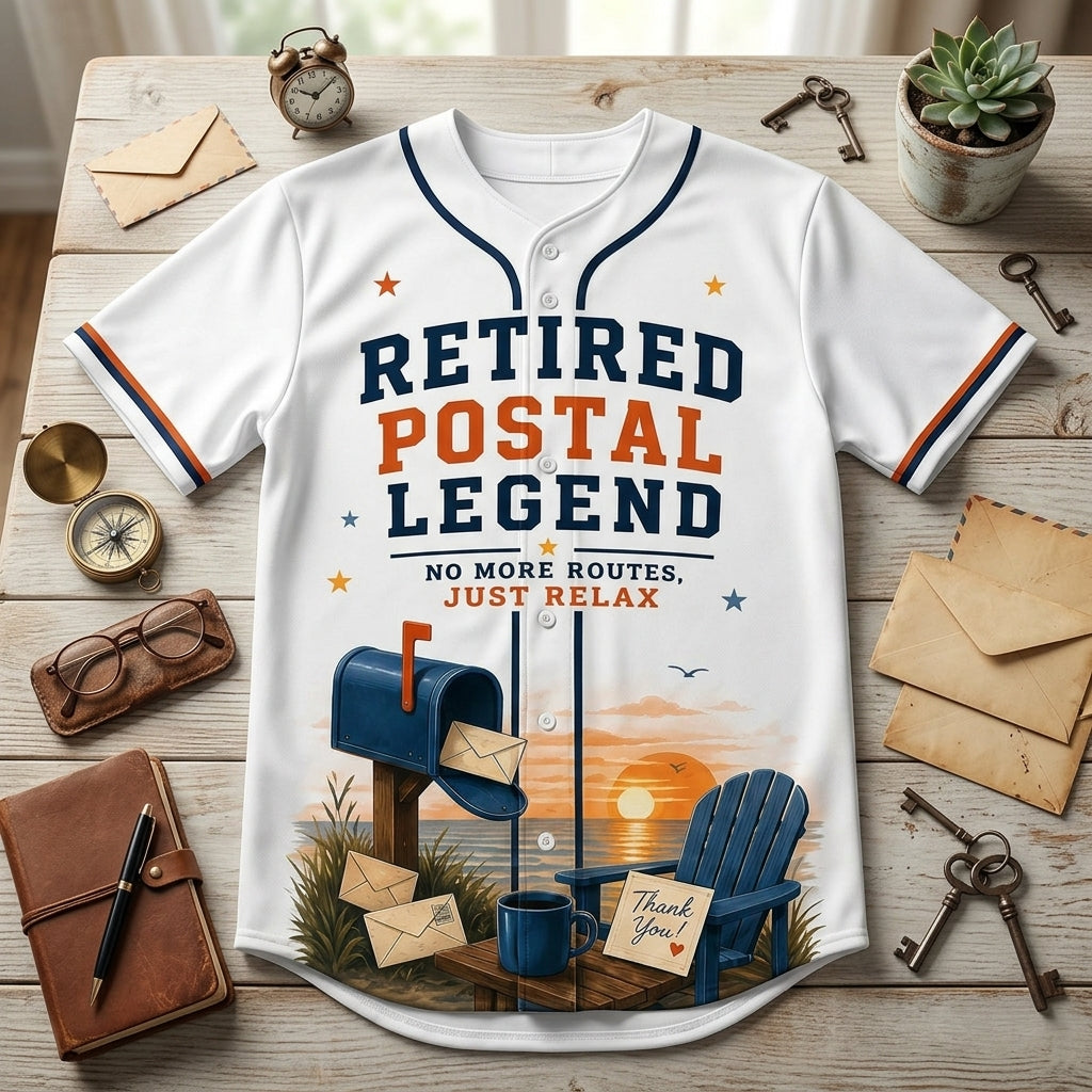Personalized Retired Postal Legend Baseball Jersey - Custom Name & Years of Service Mail Carrier Retirement Gift