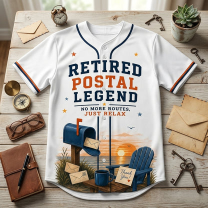 Personalized Retired Postal Legend Baseball Jersey - Custom Name & Years of Service Mail Carrier Retirement Gift