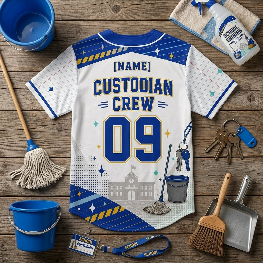 Personalized School Custodian Crew Baseball Jersey - Custom Name and Number Janitor Uniform Gift - baseball jersey product view 5