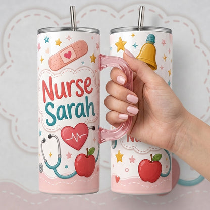 Personalized School Nurse 40oz Tumbler with Handle - Custom Name Health Office Gift