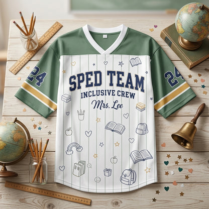 Personalized SPED Team Teacher Football Jersey - Custom Name Inclusive Crew Drop Shoulder Mesh Shirt