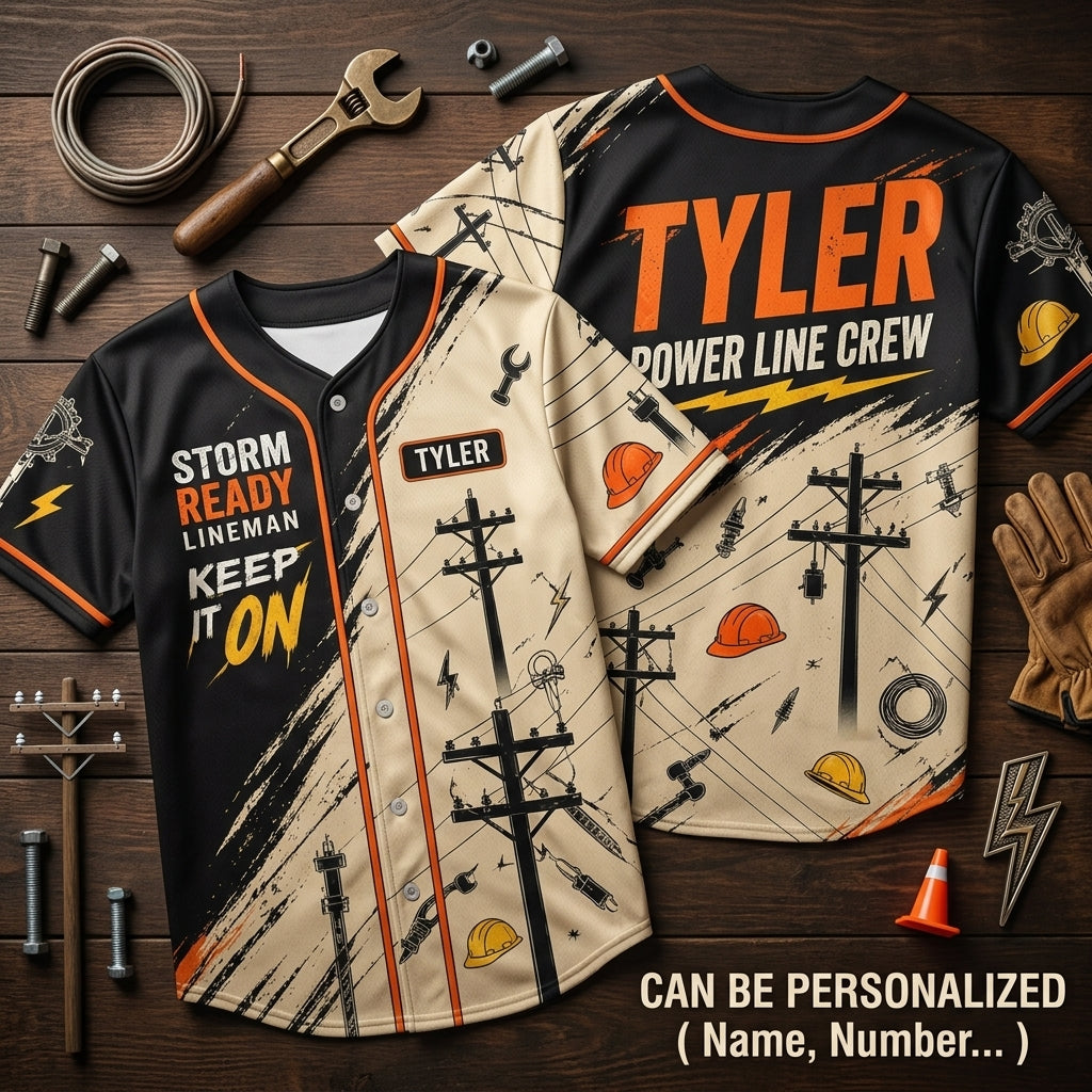 Personalized Lineman Power Line Crew Baseball Jersey - Custom Name Storm Ready Gift for Electrical Workers