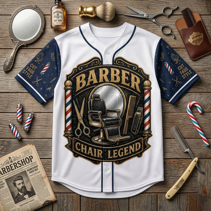 Personalized Barber Chair Legend Baseball Jersey - Custom Name Barbershop Crew Uniform